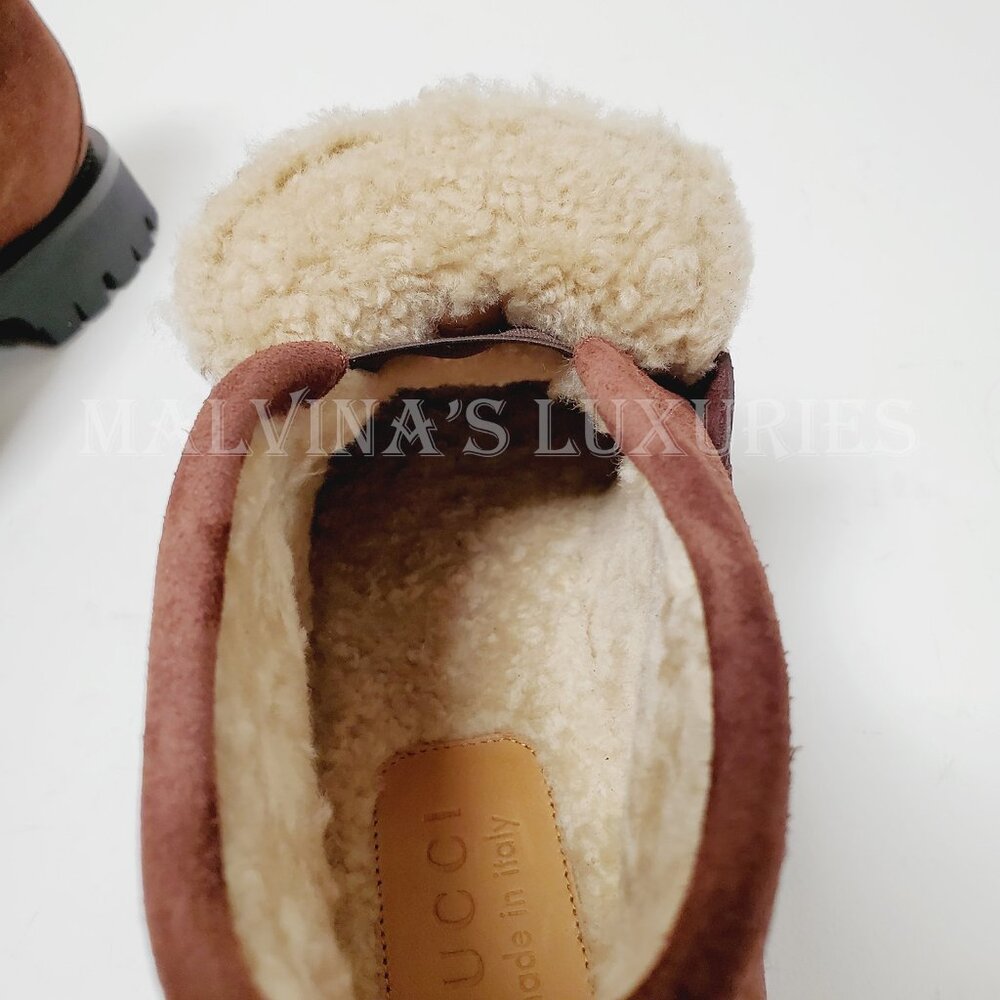 GUCCI BOOTS MENS SHEARLING LINED SUEDE HORSEBIT LOAFER SHOES BEE - Picture 13 of 16